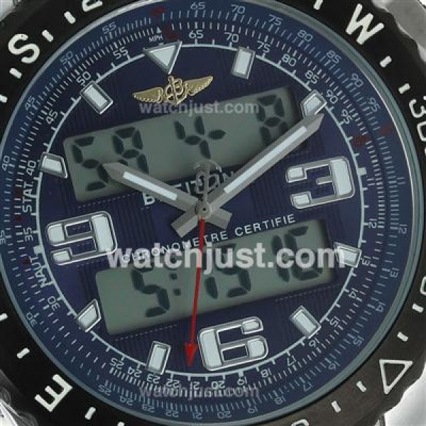 Breitling Emergency Digital Displayer PVD Bezel with Blue Dial-Brown Leather Strap