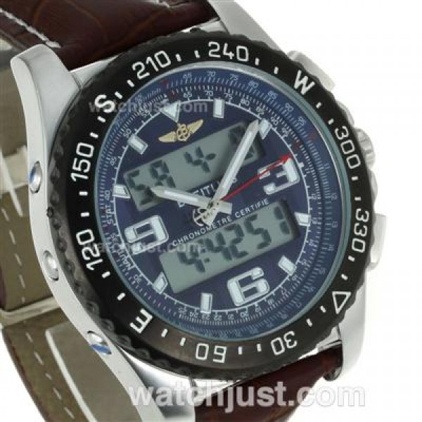Breitling Emergency Digital Displayer PVD Bezel with Blue Dial-Brown Leather Strap