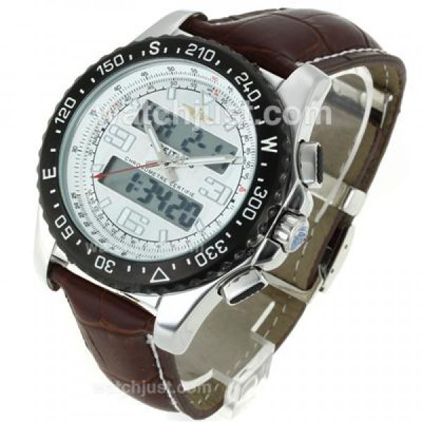 Breitling Emergency Digital Displayer PVD Bezel with White Dial-Brown Leather Strap