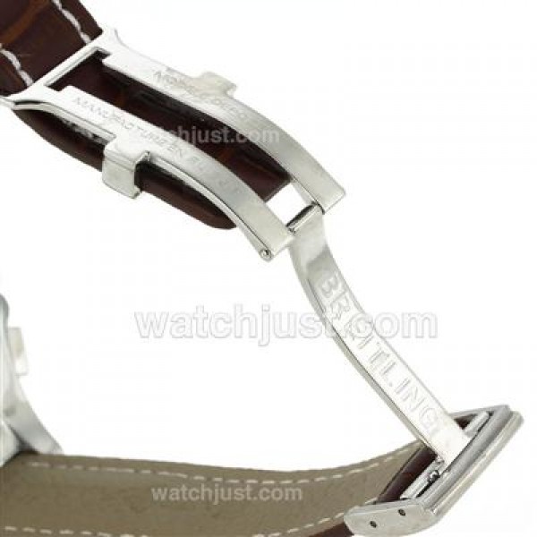 Breitling Emergency Digital Displayer PVD Bezel with White Dial-Brown Leather Strap