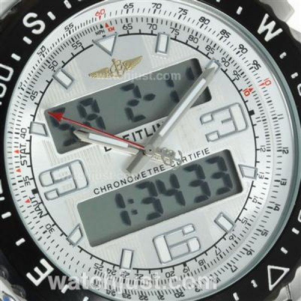 Breitling Emergency Digital Displayer PVD Bezel with White Dial-Brown Leather Strap