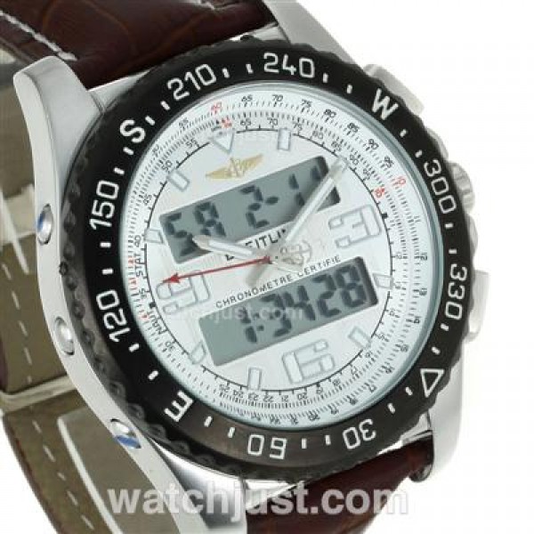 Breitling Emergency Digital Displayer PVD Bezel with White Dial-Brown Leather Strap