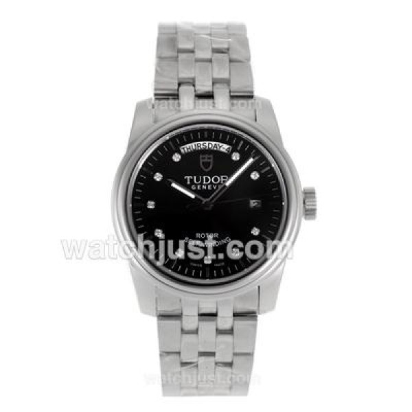 Tudor Day-Date Automatic Diamond Markers with Black Dial S/S-Sapphire Glass