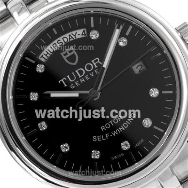 Tudor Day-Date Automatic Diamond Markers with Black Dial S/S-Sapphire Glass
