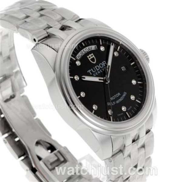 Tudor Day-Date Automatic Diamond Markers with Black Dial S/S-Sapphire Glass