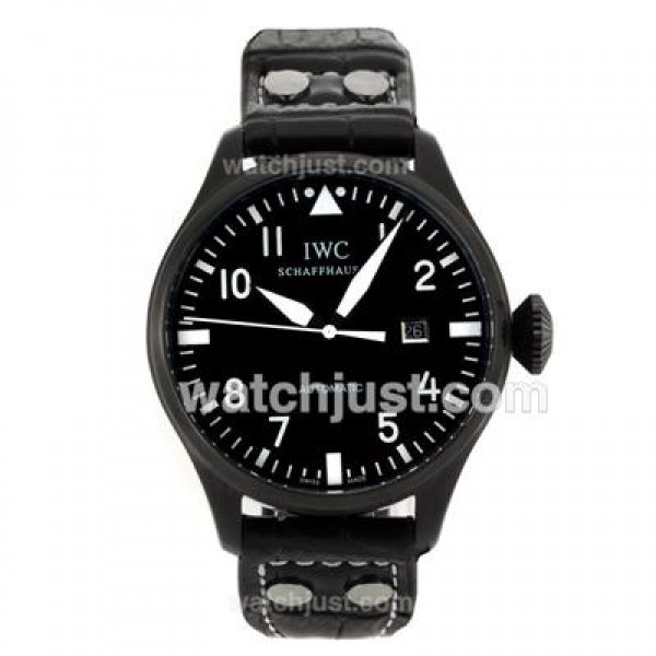 IWC Pilot Automatic PVD Case White Markers with Black Dial-Leather Strap