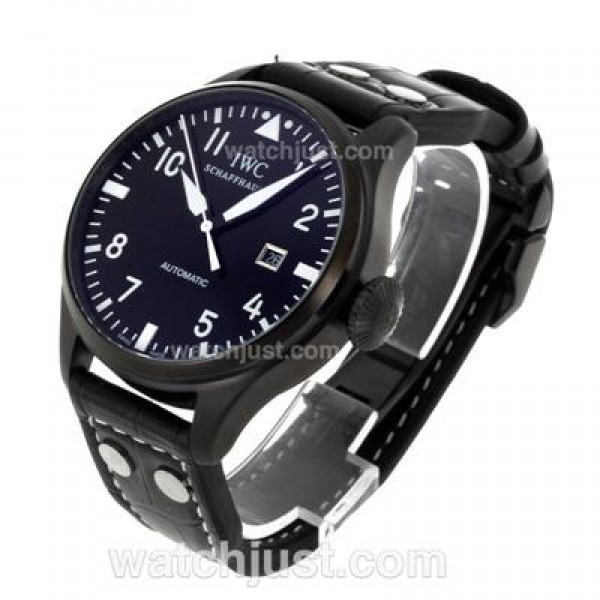 IWC Pilot Automatic PVD Case White Markers with Black Dial-Leather Strap