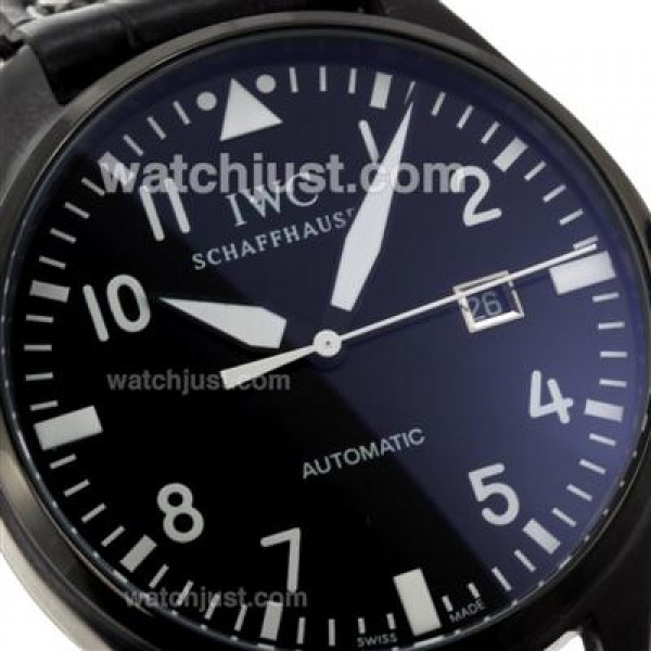 IWC Pilot Automatic PVD Case White Markers with Black Dial-Leather Strap