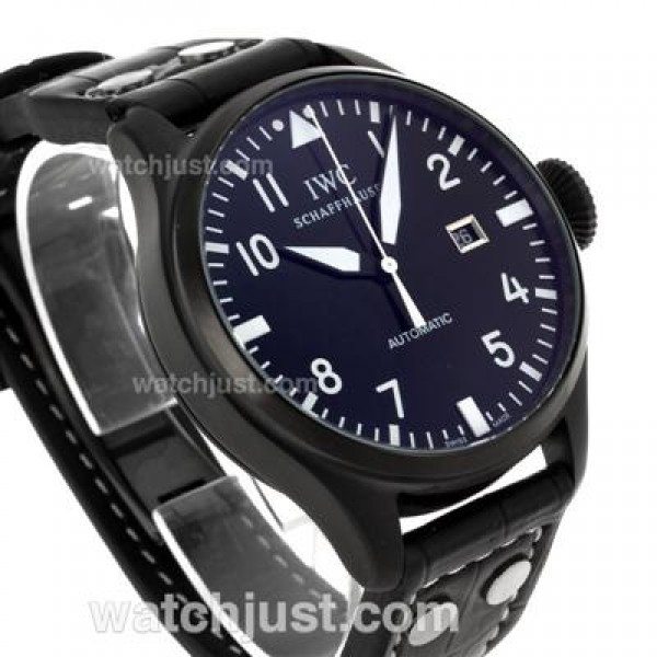 IWC Pilot Automatic PVD Case White Markers with Black Dial-Leather Strap