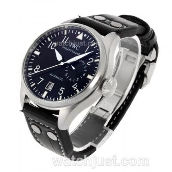 IWC Pilot Working Power Reserve Automatic White Markers with Black Dial-Leather Strap