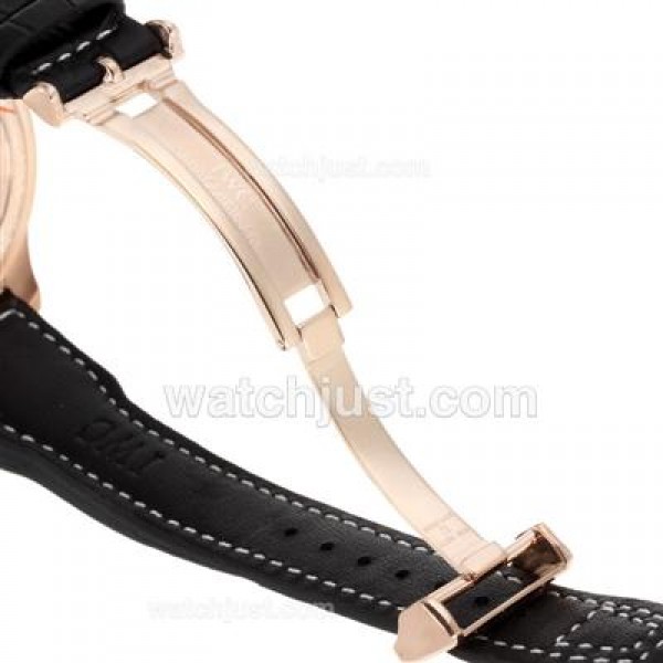 IWC Pilot Working Power Reserve Automatic Rose Gold Case White Markers with Black Dial-Leather Strap