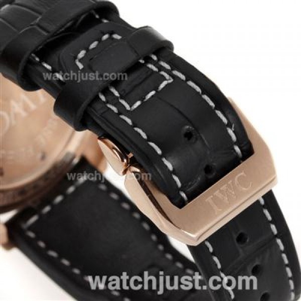 IWC Pilot Working Power Reserve Automatic Rose Gold Case White Markers with Black Dial-Leather Strap
