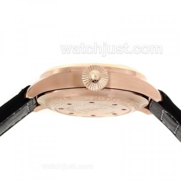 IWC Pilot Working Power Reserve Automatic Rose Gold Case White Markers with Black Dial-Leather Strap
