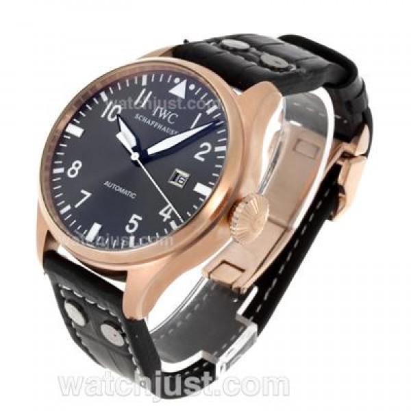 IWC Pilot Automatic Rose Gold Case Orange Markers with Gray Dial-Leather Strap