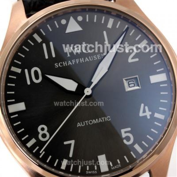 IWC Pilot Automatic Rose Gold Case Orange Markers with Gray Dial-Leather Strap
