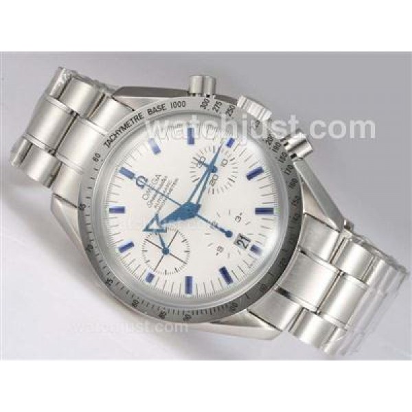 UK AAA Quality Omega Speedmaster Replica Watches With White Dials For Men