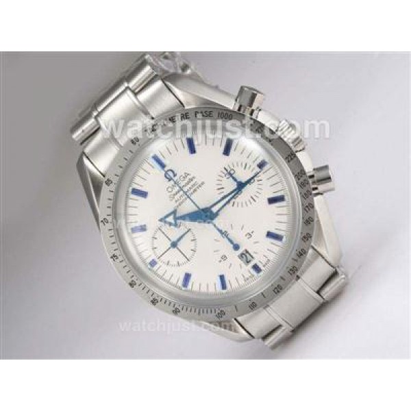 UK AAA Quality Omega Speedmaster Replica Watches With White Dials For Men