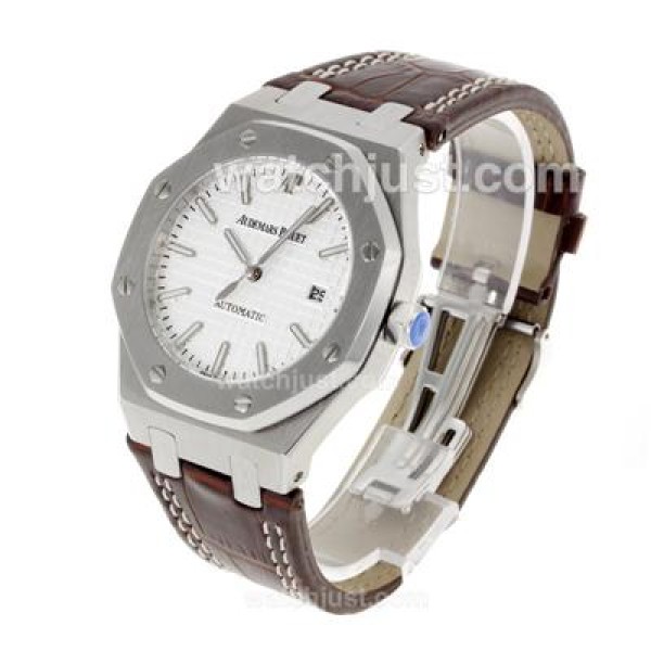 Audemars Piguet Royal Oak Automatic with White Dial-Leather Strap
