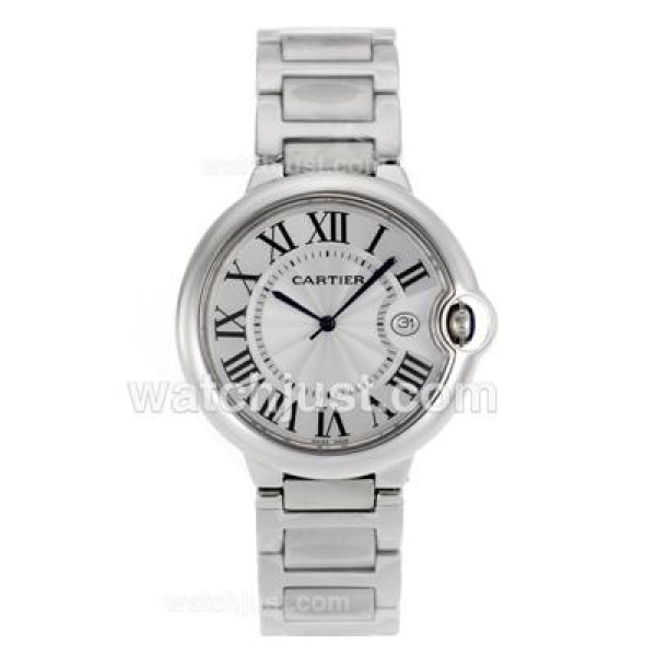 Cartier Ballon Bleu de Cartier Roman Markers with White Dial S/S-Sapphire Glass