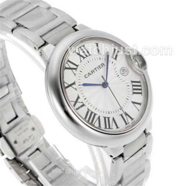 Cartier Ballon Bleu de Cartier Roman Markers with White Dial S/S-Sapphire Glass