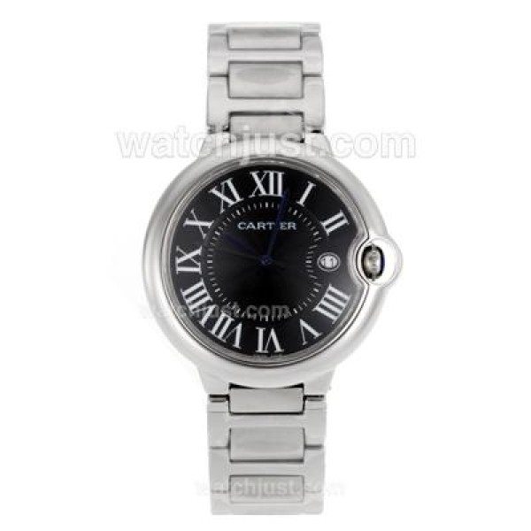 Cartier Ballon Bleu de Cartier Roman Markers with Black Dial S/S-Sapphire Glass