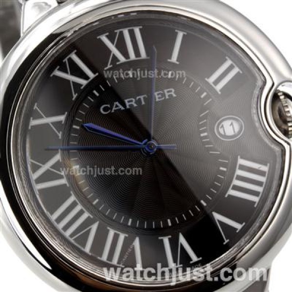 Cartier Ballon Bleu de Cartier Roman Markers with Black Dial S/S-Sapphire Glass