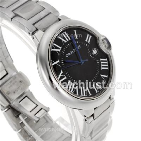 Cartier Ballon Bleu de Cartier Roman Markers with Black Dial S/S-Sapphire Glass