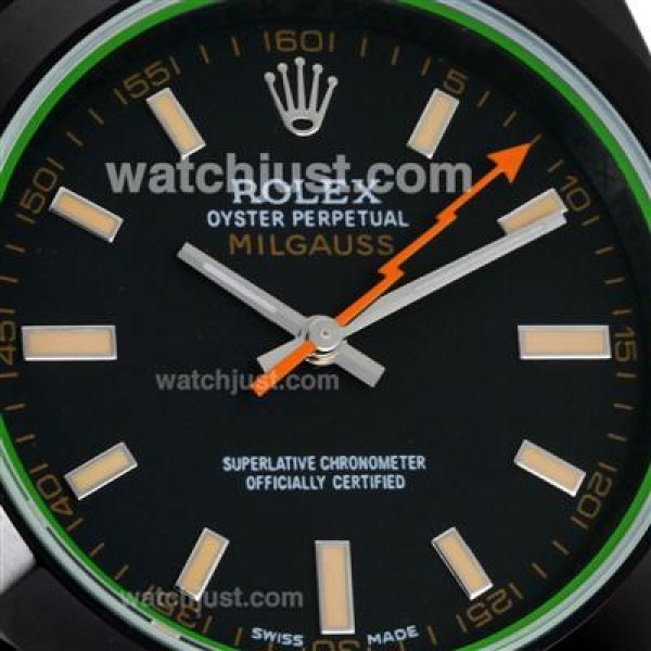 UK Swiss Movement Rolex Milgauss Automatic PVD Case Orange Markers with Black Dial-Nylon Strap Watches