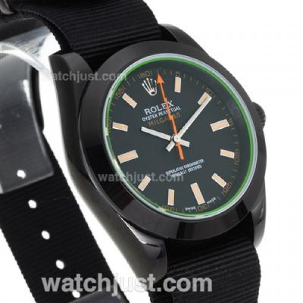 UK Swiss Movement Rolex Milgauss Automatic PVD Case Orange Markers with Black Dial-Nylon Strap Watches
