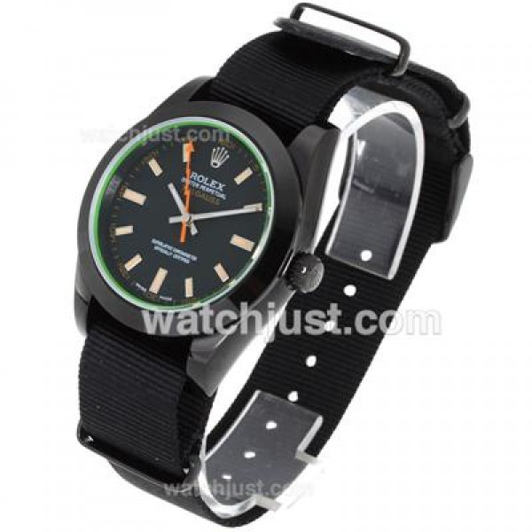 UK Swiss Movement Rolex Milgauss Automatic PVD Case Orange Markers with Black Dial-Nylon Strap Watches