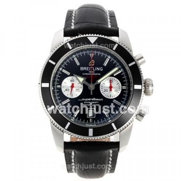 Breitling Super Ocean Chronograph Swiss Valjoux 7750 Movement with Black Dial-Leather Strap