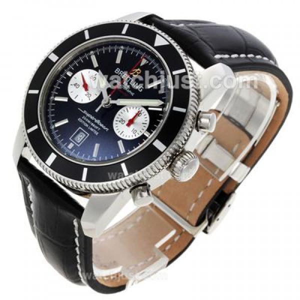 Breitling Super Ocean Chronograph Swiss Valjoux 7750 Movement with Black Dial-Leather Strap