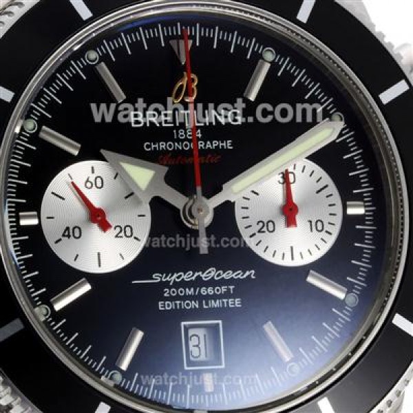 Breitling Super Ocean Chronograph Swiss Valjoux 7750 Movement with Black Dial-Leather Strap