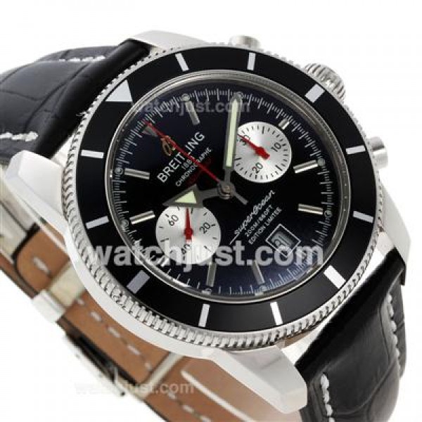 Breitling Super Ocean Chronograph Swiss Valjoux 7750 Movement with Black Dial-Leather Strap