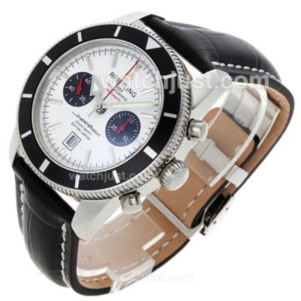 Breitling Super Ocean Chronograph Swiss Valjoux 7750 Movement with White Dial-Leather Strap