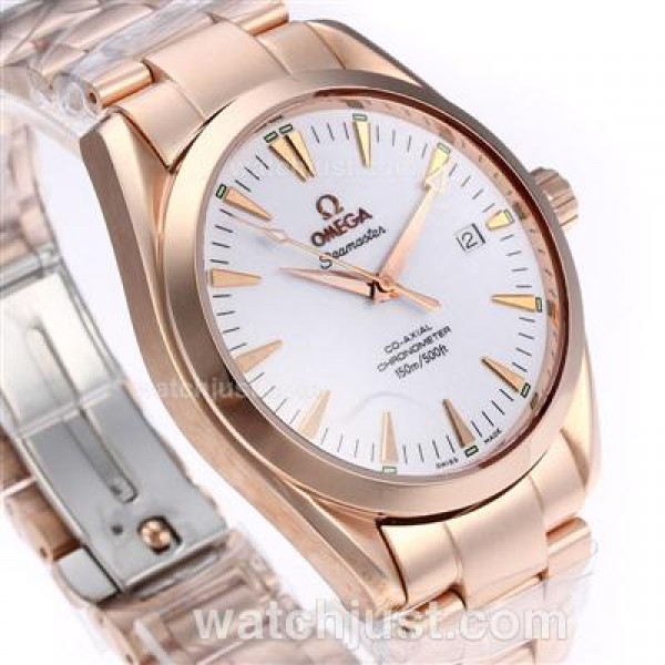 Omega Seamaster Aqua Terra Automatic Full Rose Gold with White Dial-Same Chassis As Swiss Version-High Quality