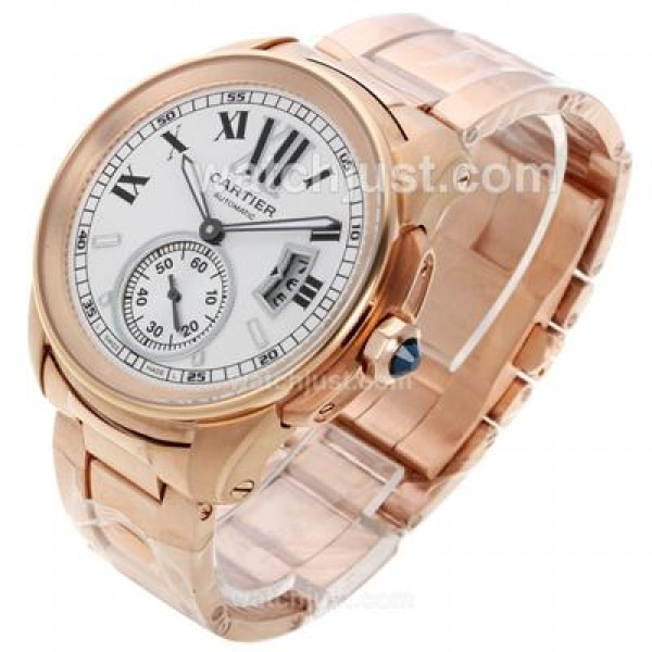 Cartier Calibre de Cartier Automatic Full Rose Gold with White Dial