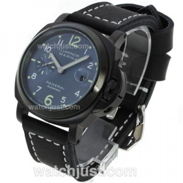 Panerai Luminor Marina Automatic PVD Case with Blue Dial-Black Leather Strap