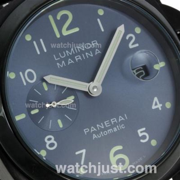 Panerai Luminor Marina Automatic PVD Case with Blue Dial-Black Leather Strap