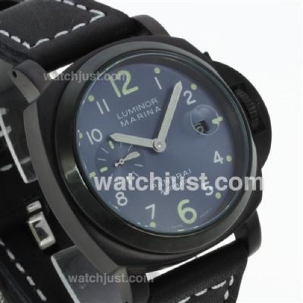 Panerai Luminor Marina Automatic PVD Case with Blue Dial-Black Leather Strap