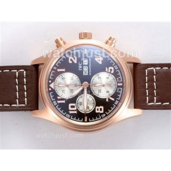 IWC Saint Exupery Chronograph Swiss Valjoux 7750 Movement Rose Gold Case with Brown Dial-AR Coating