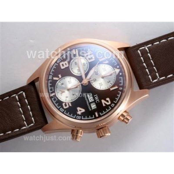 IWC Saint Exupery Chronograph Swiss Valjoux 7750 Movement Rose Gold Case with Brown Dial-AR Coating