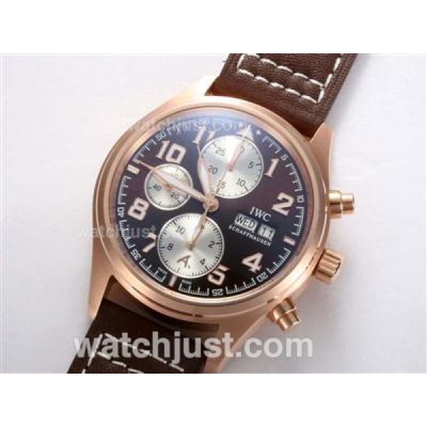 IWC Saint Exupery Chronograph Swiss Valjoux 7750 Movement Rose Gold Case with Brown Dial-AR Coating