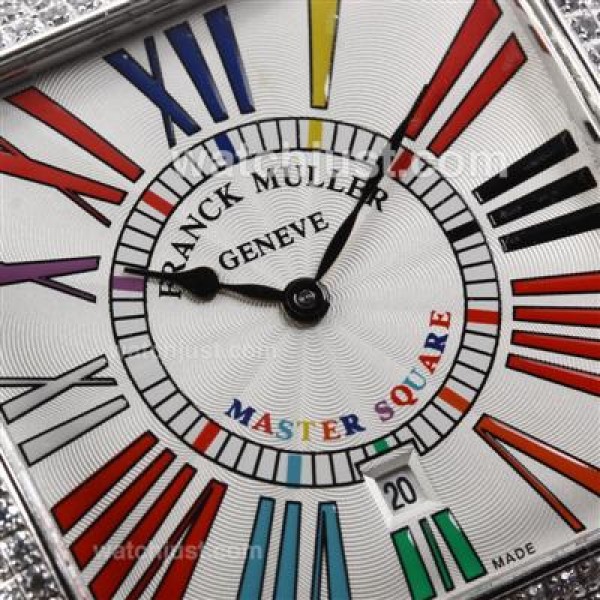 Franck Muller Master Square Swiss ETA Movement Diamond Bezel with White Dial and Strap
