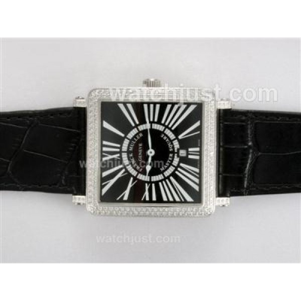 Franck Muller Master Square Swiss ETA Movement Diamond Bezel with Black Dial and Strap