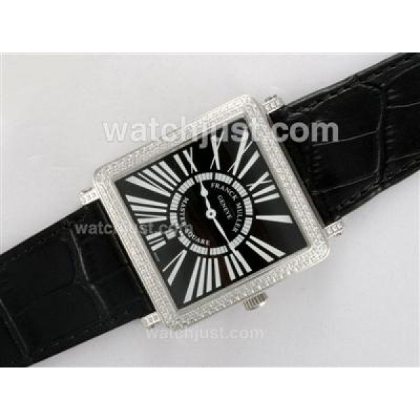 Franck Muller Master Square Swiss ETA Movement Diamond Bezel with Black Dial and Strap