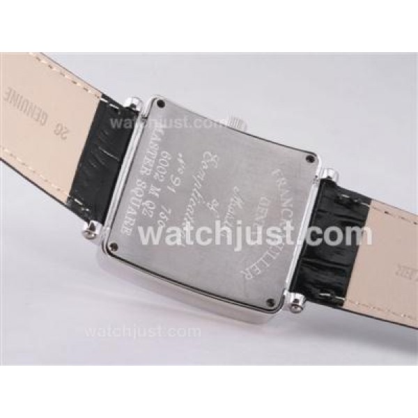 Franck Muller Master Square Swiss ETA Movement Diamond Bezel with White Dial and Black Strap