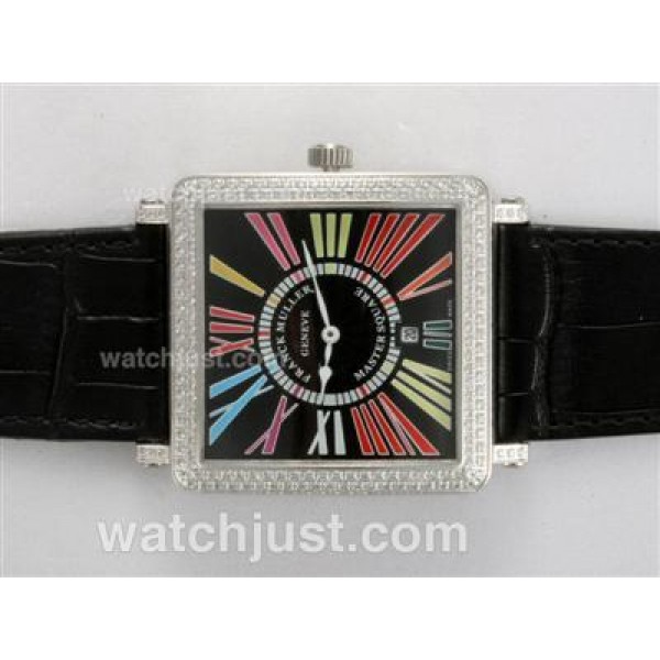 Franck Muller Master Square Swiss ETA Movement Diamond Bezel with Black Dial and Strap