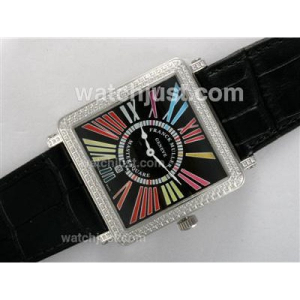 Franck Muller Master Square Swiss ETA Movement Diamond Bezel with Black Dial and Strap