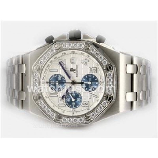 UK Online Replica Audemars Piguet Royal Oak Chronograph Swiss Valjoux 7750 Movement Diamond Bezel White Dial